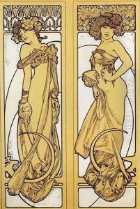 Two Standing Women. Design for Documents décoratifs. Plate 45. 1902 by Alphonse Maria Mucha