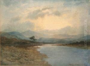 "river Landscape" ('breaking Waves' On Reverse) by William Percy French