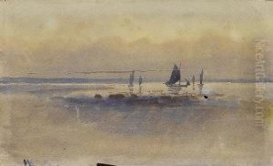 Sailing Boats At Dusk, A Pair by William Percy French