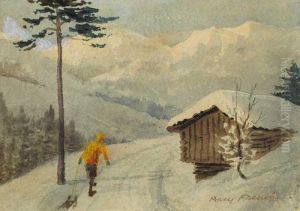 Swiss Alpine Scene With Figure Pulling Sled by William Percy French