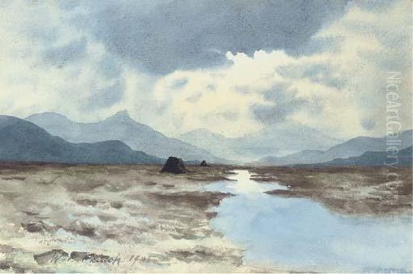 A Flooded Peat Bog With Mountains In The Distance, Connemara - view 1