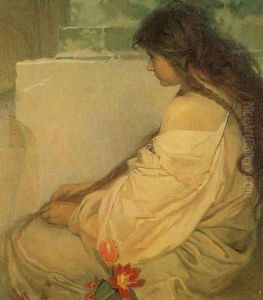 Girl with Loose Hair and Tulips. 1920 by Alphonse Maria Mucha