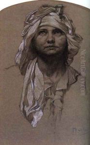 Head Of A Girl by Alphonse Maria Mucha