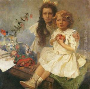Jaroslava and Jiri - The Artist's Children. 1919 by Alphonse Maria Mucha