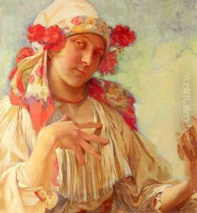 Young Girl In A Moravian Costume by Alphonse Maria Mucha