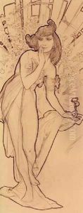 Head Of A Girl Ii by Alphonse Maria Mucha