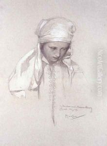 Portrait Of A Girl by Alphonse Maria Mucha