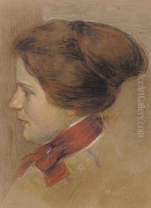 A head of a woman - a study by Alphonse Maria Mucha