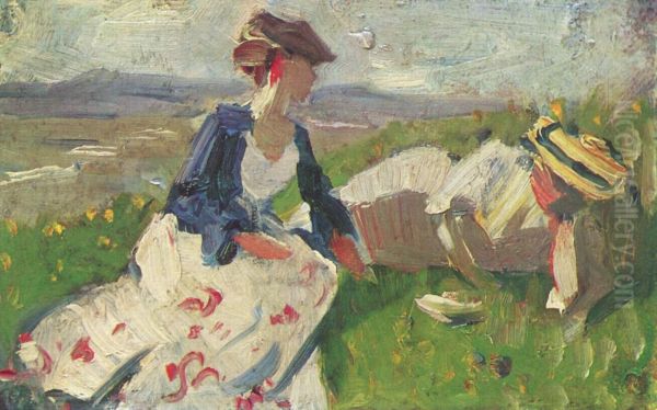Two Women On The Hillside Sketch - view 1