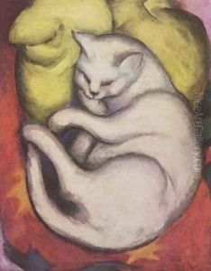 Cat on a Yellow Pillow by Franz Marc