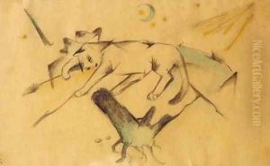 Liegendes Katzchen by Franz Marc