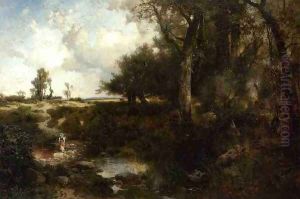 Crossing The Brook Near Plainfield New Jersey by Thomas Moran