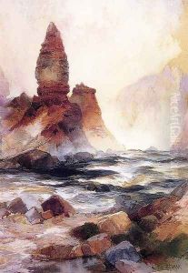 Tower Falls And Sulphur Rock Yellowstone by Thomas Moran