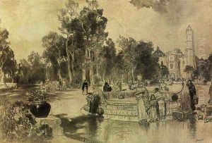 Women at the Fountain, Vera Cruz by Thomas Moran