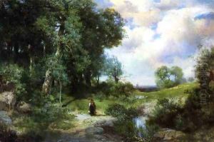 Young Girl in a Long Island Landscape by Thomas Moran
