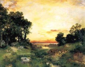 Sunset, Long Island Sound by Thomas Moran