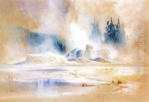The Grotto Geyser, Fire Hole Basin by Thomas Moran