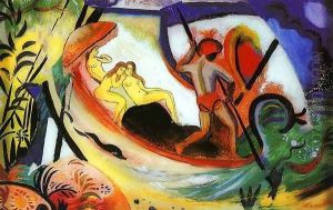 Three Girls in a Barque (Drei Madchen in einer Barke) 1911 by August Macke