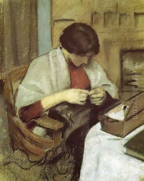 Elisabeth Gerhardt Sewing (Elisabeth Gerhardt Nahend) 1909 - view 1