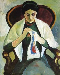 Woman Embroidering in an Armchair: Portrait of the Artist's Wife by August Macke
