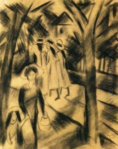 Woman with Child and Girls on a Road by August Macke