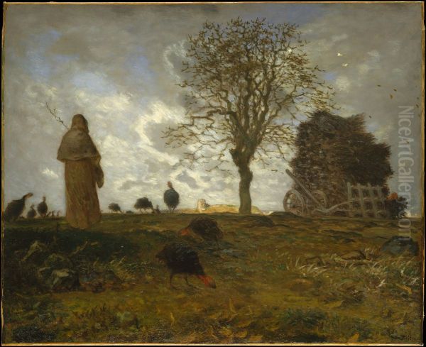 Autumn Landscape With A Flock Of Turkeys - view 1