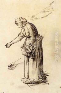 Study for a Woman Feeding Chickens