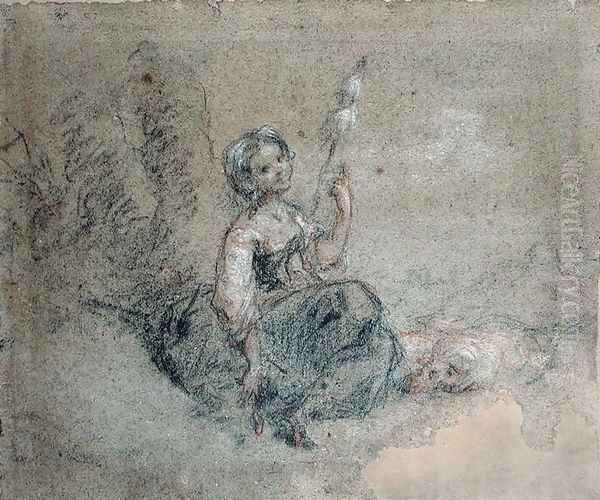 A Young Shepherdess Spinning - view 1