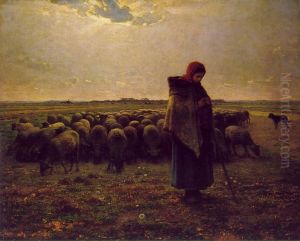 Shepherdess with her Flock, 1863 by Jean-Francois Millet