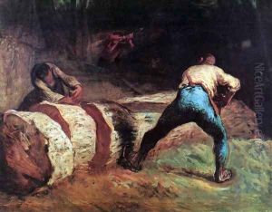 Forest workers in the wood saws by Jean-Francois Millet