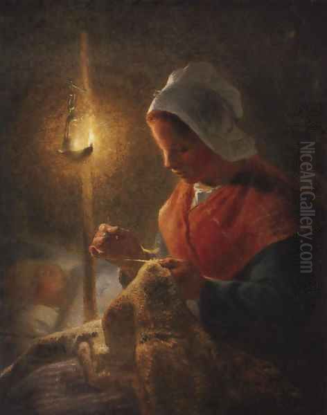 Woman Sewing By Lamplight 1870-1872 - view 1