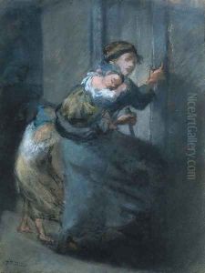 Mere et ses deux enfants by Jean-Francois Millet