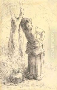 Milkmaid Leaning against a Tree by Jean-Francois Millet
