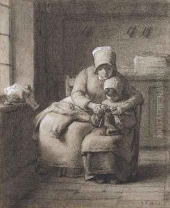 The knitting lesson by Jean-Francois Millet