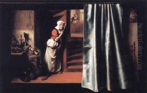 Eavesdropper with a Scolding Woman 1655 by Nicolaes Maes