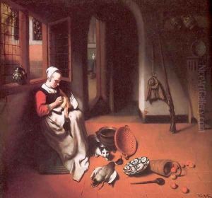 Woman Plucking a Duck 1655-56 by Nicolaes Maes