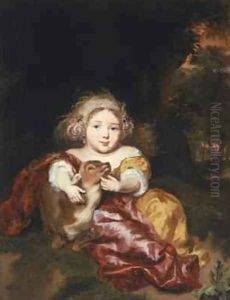 Girl Caressing a Fawn by Nicolaes Maes