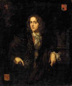 Portrait of Johannes Bouwens (1663-1720), half-length, in a brown jacket and an embroidered waistcoat, his left arm resting on the base of a column