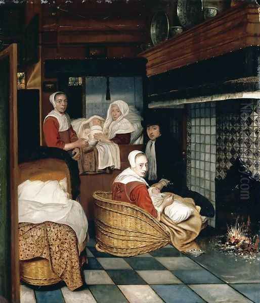 Interior with a Family and Two Nurses before a Fire 1670s - view 1