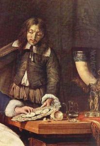 The Breakfast (detail) 1660 by Gabriel Metsu