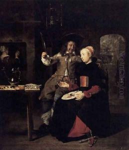Portrait of the Artist with His Wife Isabella de Wolff in a Tavern 1661 by Gabriel Metsu