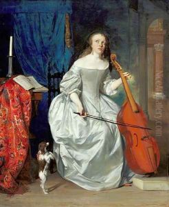 Woman Playing the Viola da Gamba by Gabriel Metsu