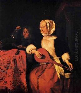 Woman Tuning a Mandolin by Gabriel Metsu