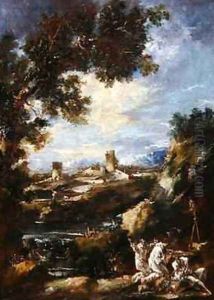Landscape with Carmelite Friars Praying at a Roadside Shrine 1720