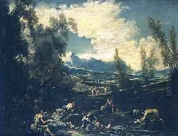 Travellers by a Stream - view 1