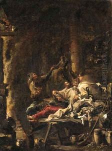 Cardplayers by a fire by Alessandro Magnasco