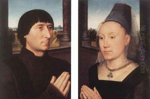 Portraits of Willem Moreel and His Wife c. 1482 by (manner of) Memling, Hans