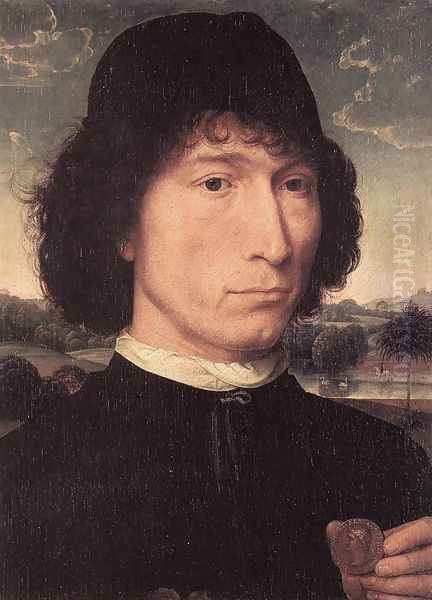 Portrait of a Man with a Roman Coin 1480 by (manner of) Memling, Hans