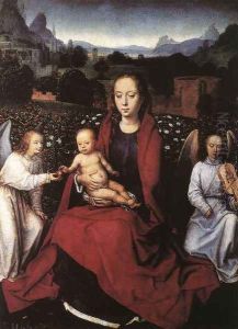 Virgin and Child in a Rose-Garden with Two Angels 1480s