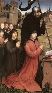 Triptych of the Family Moreel (left wing) 1484 by (manner of) Memling, Hans